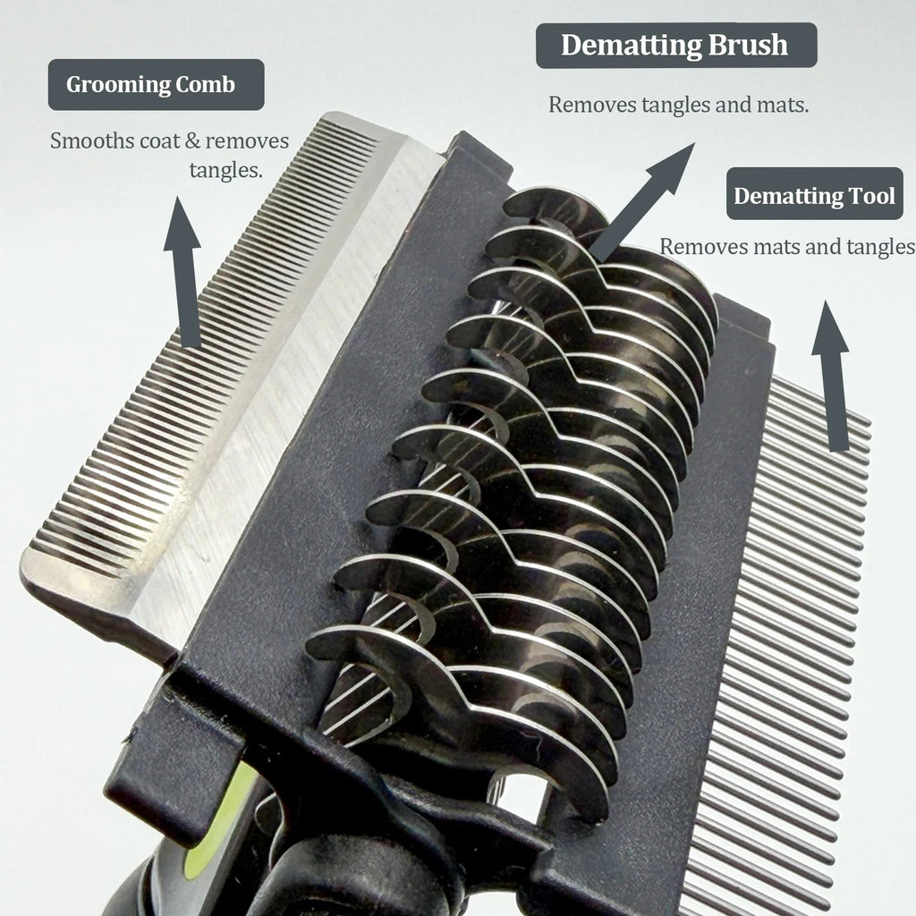3 in 1 Pet grooming Hair Brush Dog Deshedding Remover Double Sided Shedding Comb with Stainless Steel Teeth Fur Knot Cutter