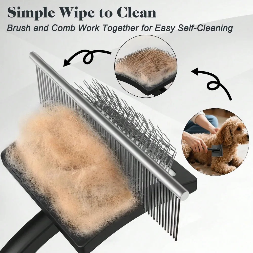 2PCS Slicker Brush For Dogs & Pet Comb,Professional Dog Grooming Brush (Goldendoodles,Poodles,Labradoodles) With Extra Long Pins To Effectively Remove Tangles, Knots And Mats