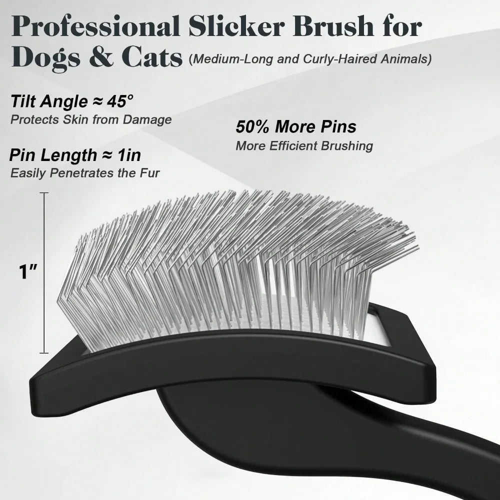 2PCS Slicker Brush For Dogs & Pet Comb,Professional Dog Grooming Brush (Goldendoodles,Poodles,Labradoodles) With Extra Long Pins To Effectively Remove Tangles, Knots And Mats