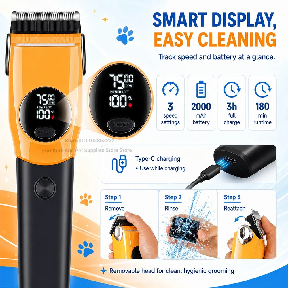 Electric Dogs Grooming Clipper Professional Hair Cutter for Pets Hair Trimmer Cordless Low Noise Shaver Cutter Machine Scissors