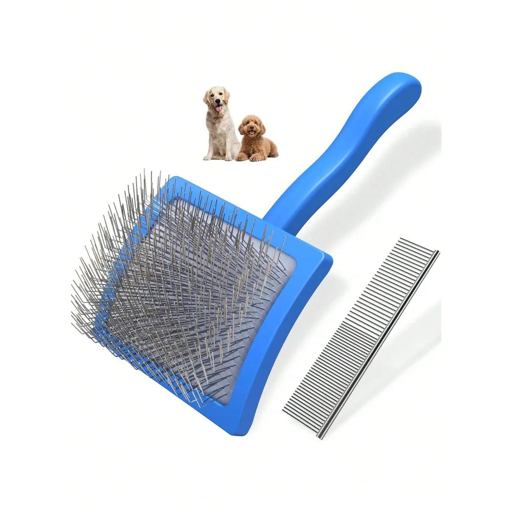 2PCS Slicker Brush For Dogs & Pet Comb,Professional Dog Grooming Brush (Goldendoodles,Poodles,Labradoodles) With Extra Long Pins To Effectively Remove Tangles, Knots And Mats